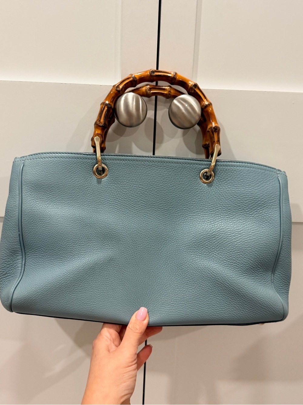 Gucci Light Blue Bamboo Handle Leather Tote + COA and Dust Bag - Picture 8 of 16